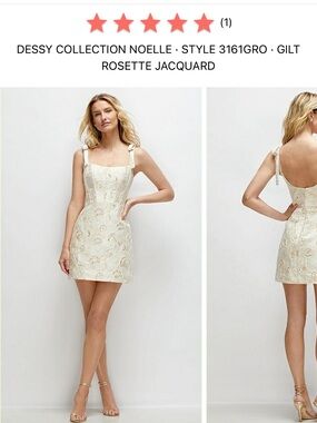 Dessy Collection Gilt Rosette Jacquard Mini Dress - Cream with Gold Accents
